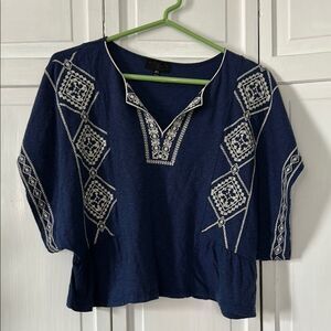 TopShop Navy Blue Embroidered Women's Crop Top - Size 4